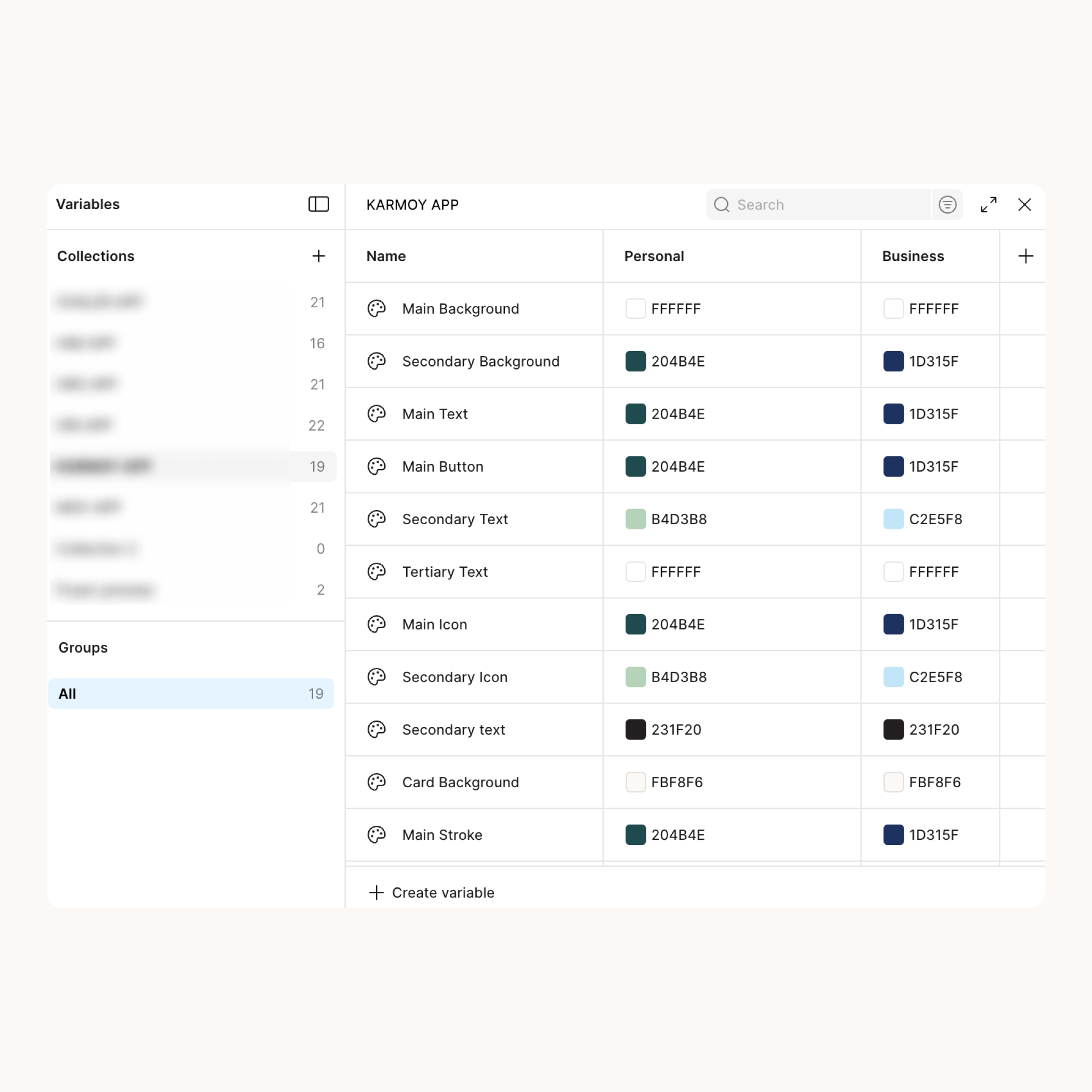 Design variables system