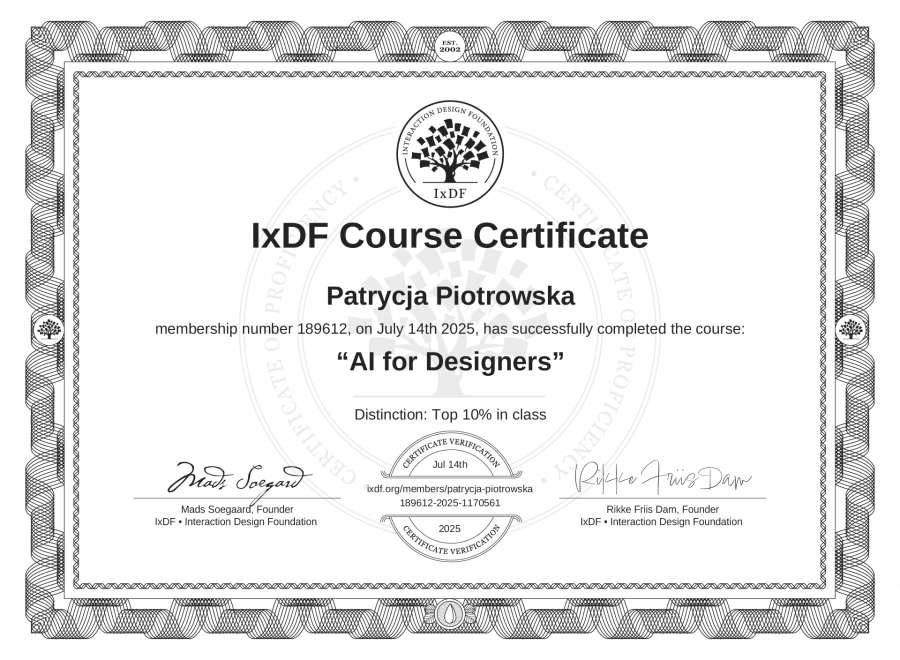 IxDF Course Certificate: AI for Designers